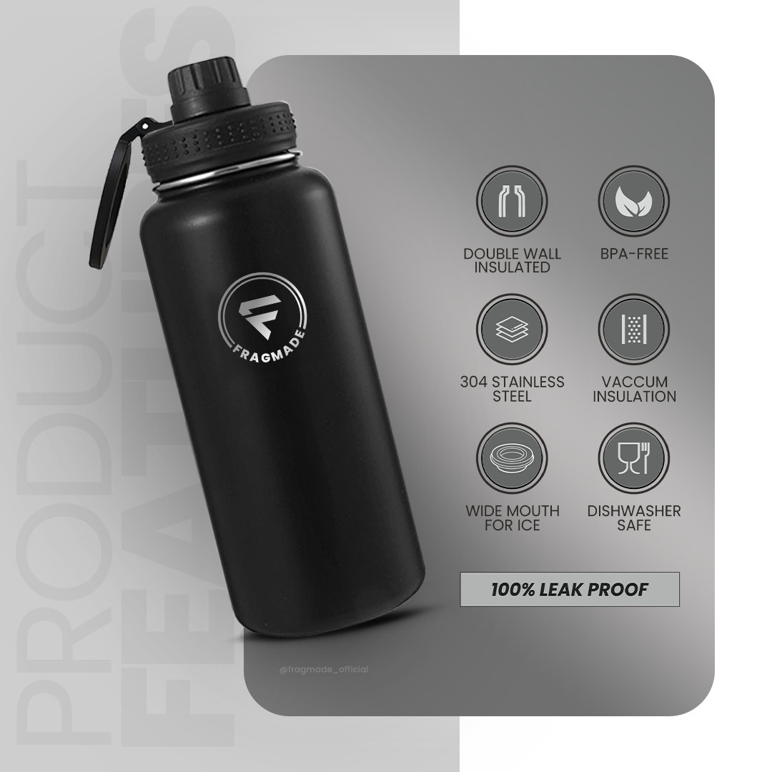 MagnaLid Water Bottle | Phone Holder + 360° Tripod | 32OZ | 1.0L | Fragmade