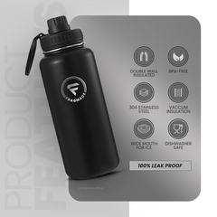 MagnaLid Water Bottle | Phone Holder + 360° Tripod | 32OZ | 1.0L | Fragmade